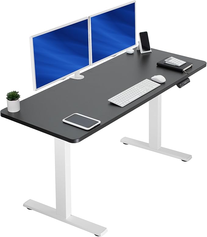VIVO Electric 60 x 24 in Standing Desk, Memory Height Adjustment, 1B Series, Holds 220 lbs, One-Piece Black Top, White Frame, DESK-KIT-1W6B