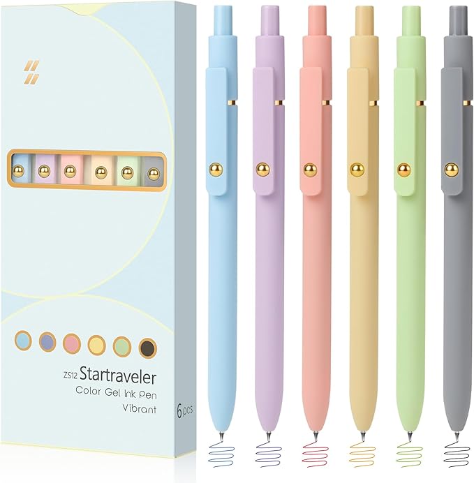 FIOVER Colored Pens, 6 Pack Colorful Gel Pens, Quick-Dry 0.7mm Medium Point for Journaling, Note Taking, Doodling, Aesthetic Office School Supplies, Gifts for Women Men(Multiple Colors)