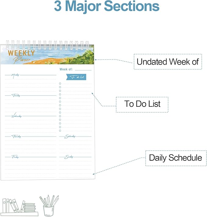 Weekly Planner Notebook, To Do List Notepad with 52 Undated Sheets 6.9"×9.8" - Weekly Organizer for Women & Man, Work, Study, and Daily Life, B5-LB