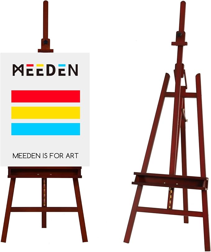 MEEDEN Walnut Large Painters Easel Adjustable Solid Beech Wood Artist Easel, Studio Easel for Adults with Brush Holder, Holds Canvas up to 48"
