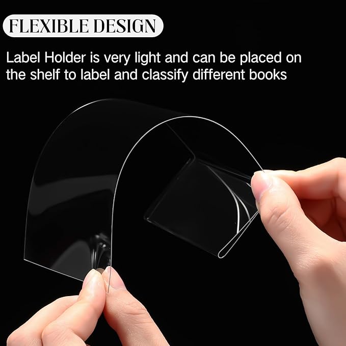 Containlol 50 Pcs Moveable Shelf Label Holders, Clear Bookshelf Label Library Shelf Markers Bookshelf Divider Tags for Library Office Classroom Home(6.5 x 3 x 1.57 Inch)