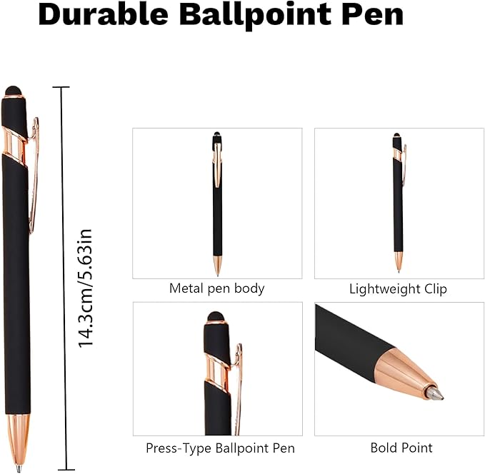 CRME Custom Pens Personalized Pen in Bulk Customized Pens Engraved Grip Retractable Ballpoint Pen with Name Text Logo 2-in-1 Stylus Pens for Touch Screens Ideal for Business Church Party 10-Pack