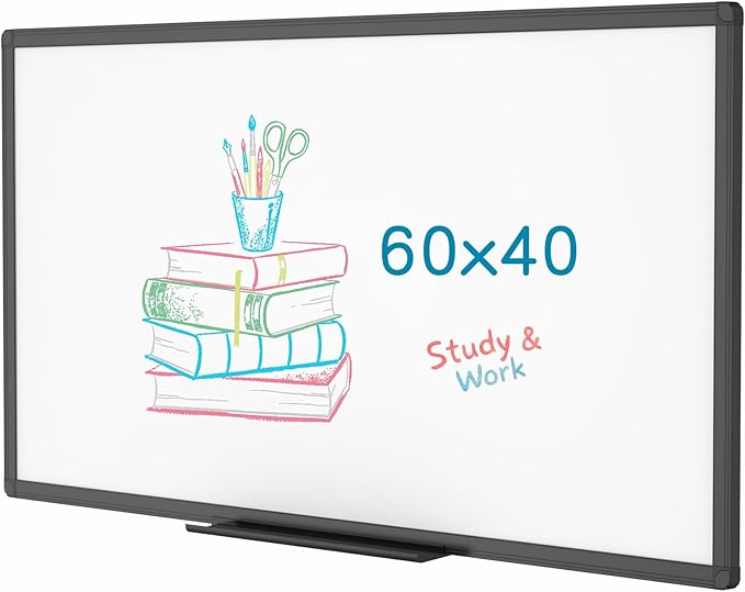 VIZ-PRO Magnetic Dry Erase White Board, 60 X 40 Inches, Black Aluminium Frame