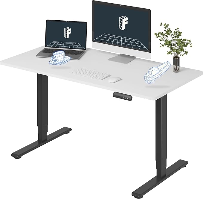 FLEXISPOT E6 3-Stage Dual Motor Electric Standing Desk 55 x 28 Sit Stand Up Desk, Holds 220 lbs, Adjustable Height w/Memory Presets, One-Piece White Desktop & Black Frame, Ships in 2 Boxes