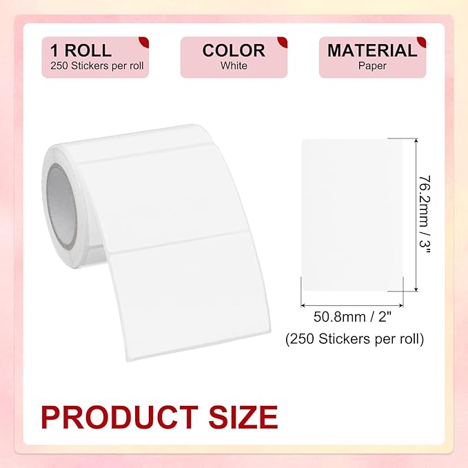 PATIKIL 2 x 3 Inch Rectangle Inventory Color Coding Labels 1 Roll, Square Self-Adhesive Inventory Label Stickers for Office Home Organization Name Tags, 250 Per Roll, White