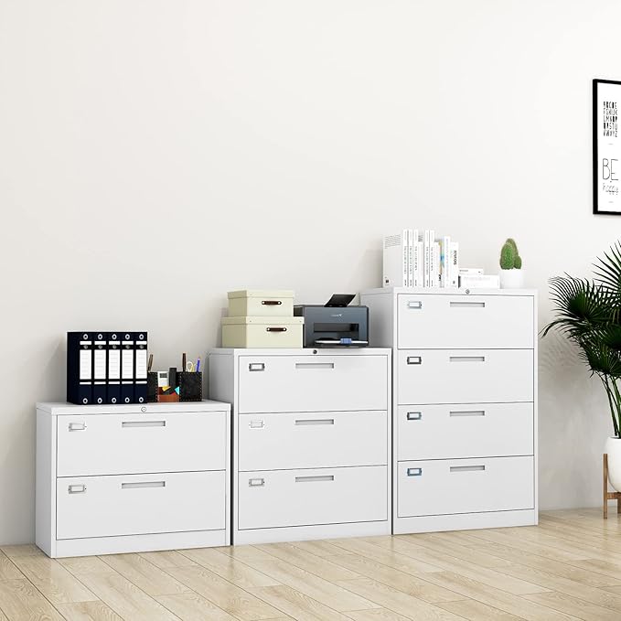 Fesbos Lateral File Cabinet with Lock, 2 Drawer Large Metal Filing Cabinet,Home Office Lockable Storage Cabinet for Hanging Files Letter/Legal/F4/A4 Size-Assembly Required