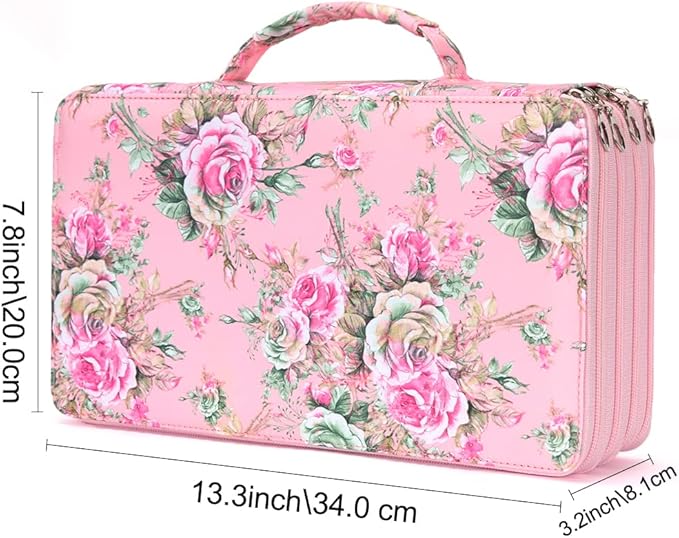 Vomgomfom Large Capacity Pencil Case - Zipper Closure Twill Fabric Case for 300 Colored Pencils or 200 Gel Pens, Artist Organizer (Pink Rose)