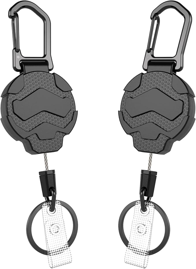 VYNCS Retractable Keychain Badge Holder with Belt Clip, Heavy Duty Carabiner ID Badge Clip Reel, 32” Steel Retractable Cord, 10 oz Rebound，2pcs Black Keychain