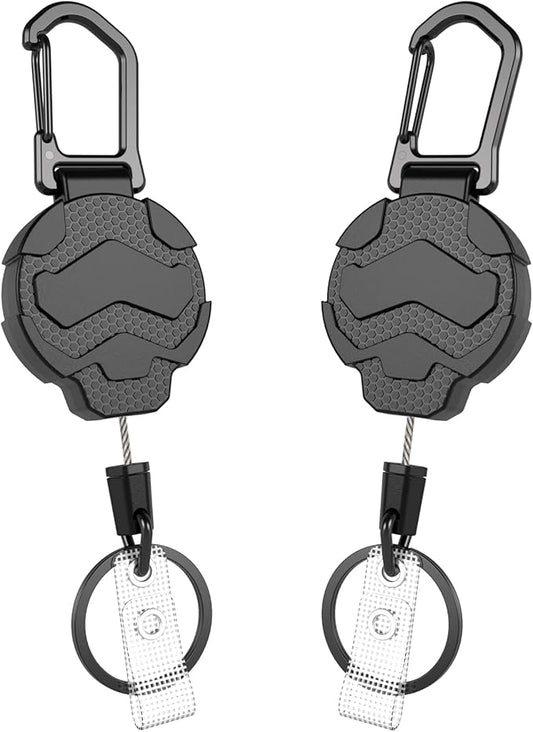 VYNCS Retractable Keychain Badge Holder with Belt Clip, Heavy Duty Carabiner ID Badge Clip Reel, 32” Steel Retractable Cord, 10 oz Rebound，2pcs Black Keychain