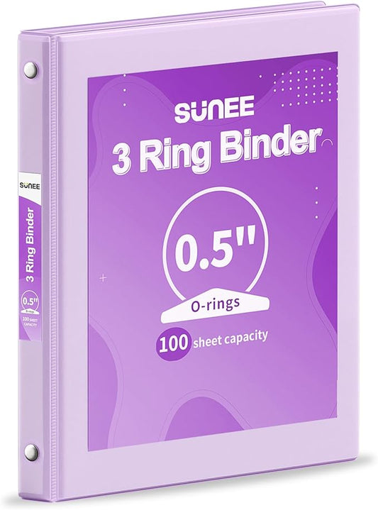 SUNEE 3 Ring Binder 1/2 Inch 1 Pack, Clear View Binder Three Ring PVC-Free (Fit 8.5x11 Inches) for School or Office Supplies, Purple