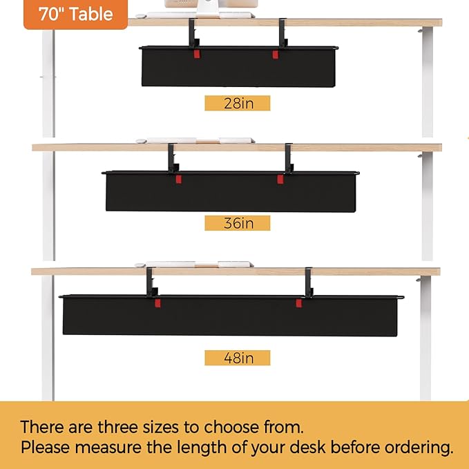 Under Desk Cable Management Tray - 36" Cord Organizer for Desk No Drill, Fabric Under Table Wire Organizer with 16X Cable Ties Hide for Office/Home, Cord Hider Fits Adapters & Sockets, Black
