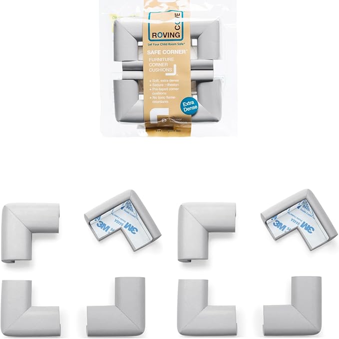 Roving Cove HeftyFit Corner Protector for Baby (8 Large Corners), Heavy-Duty Soft Rubber Foam Furniture Corner Bumper Guards, 3M Adhesive Pre-Taped, Stone Grey