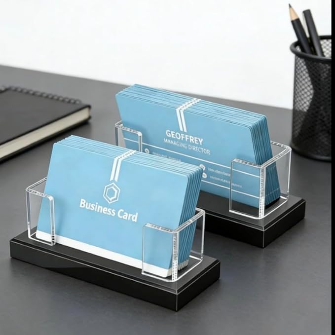 xxikhhhhikxx.Professional Business Card Holders - 2 Pack.Clear Desktop Display Stand for Organized Office, Reception & Networking Events, Durable & Stylish Card Organizer.