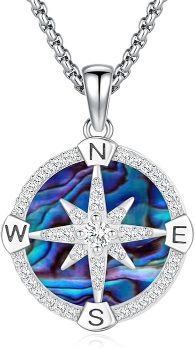 Compass Necklace for Women Men 925 Sterling Silver Pendant Urn Necklaces for Ashes Picture Locket Necklace Anchor Necklace Viking Necklace Crystals CZ Moonstone Abalone Shell Turquoise Compass Jewelry