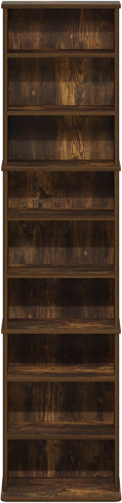 Furinno Jaya DVD Shelf, 9-Shelf Tall Narrow CD Rack, Media Shelf with Adjustable Shelves, DVD Storage Cabinets for CD Blueray Game Disc, Easy Assembly, for Living Room, Home Office, Amber Pine