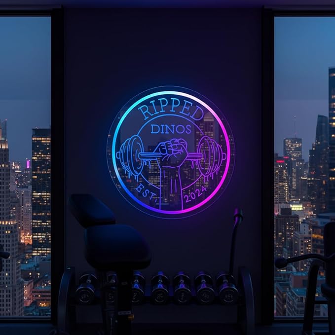 Personalized Gym Neon Sign, Large Custom Dumbbell Barbell Name LED RGB Multiple Colors Neon Light for Home Gym Workout Room, Fitness Studio, Sport Club, Man Cave Sports Equipment Stores Decoration Fitness Lover Dad Friends Gift