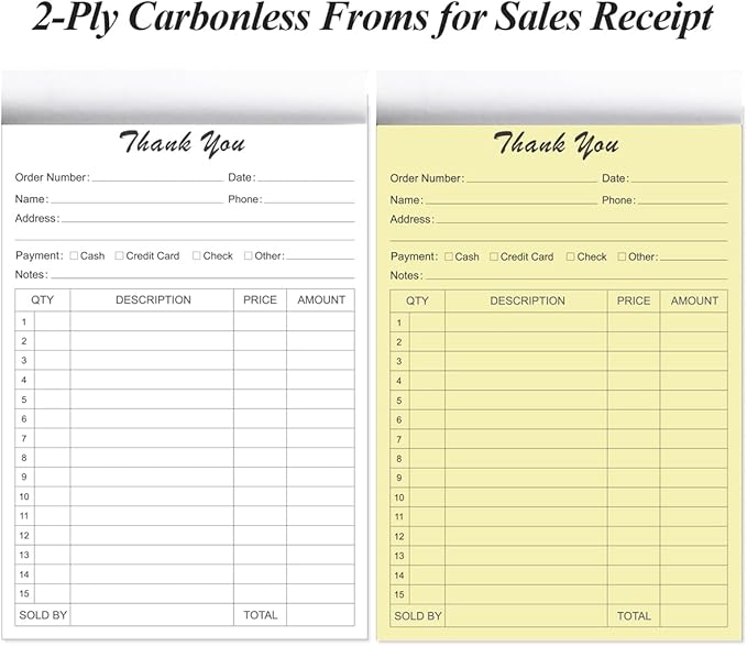 (5-Pack) Thank You Receipt Book - 5.5" x 8.5" Cardboard 2-Part Carbonless Sales Invoice Book, 250 Sheets Invoice Pad with Cardboard for Small Business