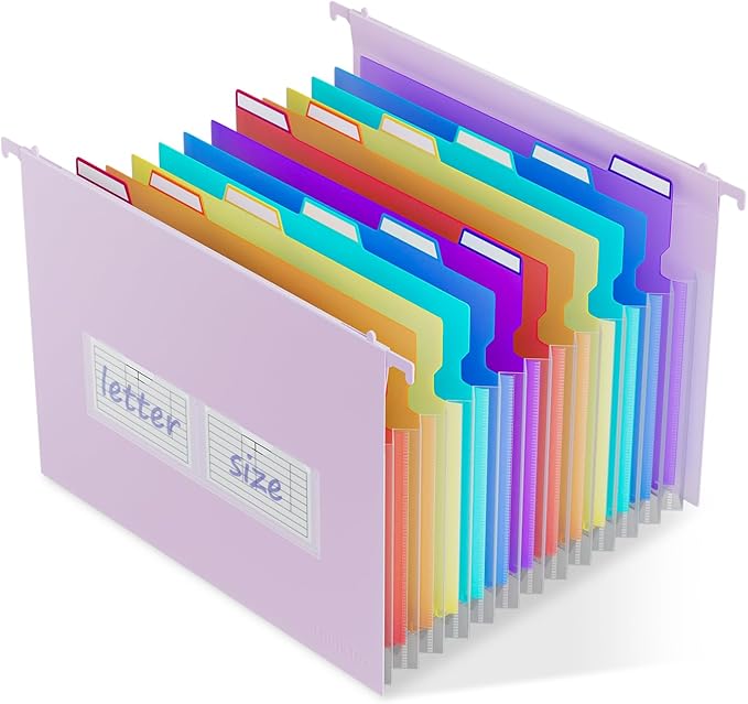ThinkTex Plastic Expanding Hanging File Folders,12 Accordion Pockets,Large Capacity for Letter & A4 Size, Organizer for Filing Cabinet,Ideal for Tax,Contracts,Invoices,for Office,School & Home,Purple