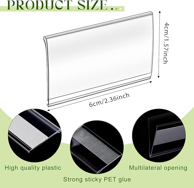 72 Pieces Clear Plastic Adhesive Shelf Tag & Price Label Holders for Supermarket, School, Library, Mailbox & Storage Bins(2.4 x 1.6 Inch)