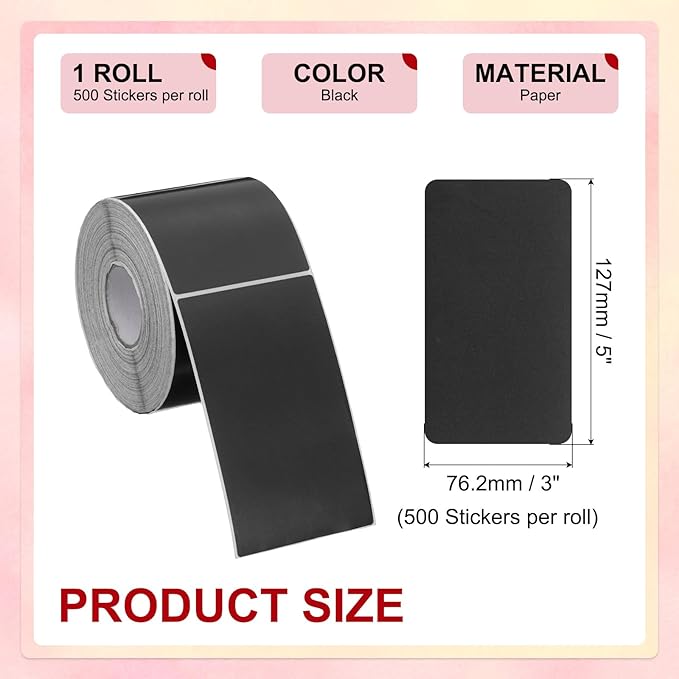 PATIKIL 3 x 5 Inch Rectangle Inventory Color Coding Labels 1 Roll, Square Self-Adhesive Inventory Label Stickers for Office Home Organization Name Tags, 500 Per Roll, Black