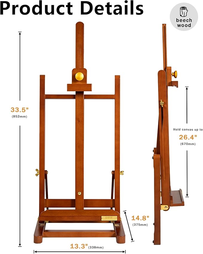 DJAR H- Frame Tabletop Painting Easel, Adjustable Solid Beech Wood Desktop Art Easel, Hold Canvas Up to 27.5", Assembly-Free Art Stand for Artist, Student, Walnut