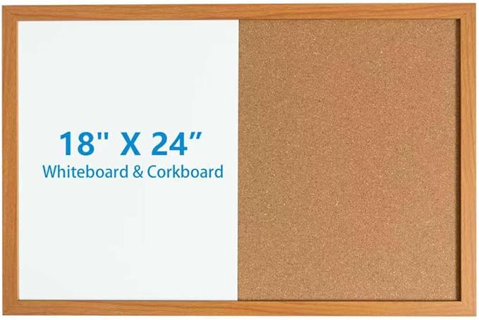 Combination Writeboard 24"x 18" Magnetic Whiteboard & Cork Board Dry Erase Board Bulletin Board Wall Mounted Wood Frame