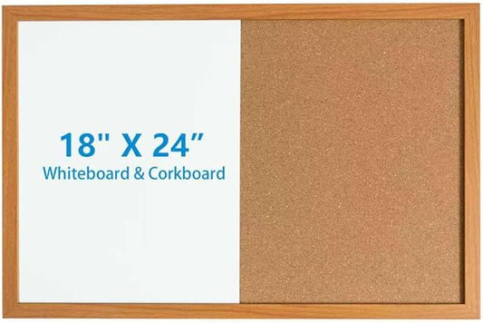 Combination Writeboard 24"x 18" Magnetic Whiteboard & Cork Board Dry Erase Board Bulletin Board Wall Mounted Wood Frame