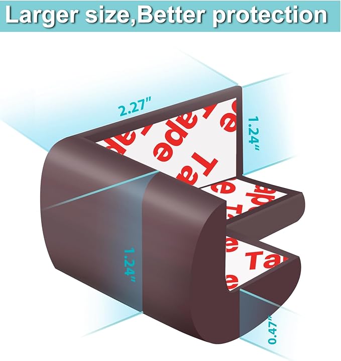 12 Pack Soft Corner Protector Baby Proofing Edge and Corner Guards, Table Corner Protectors for Furniture, Safety Pre-Taped Rubber Corner Covers for Fireplace, Stair, Cabinet (Brown)