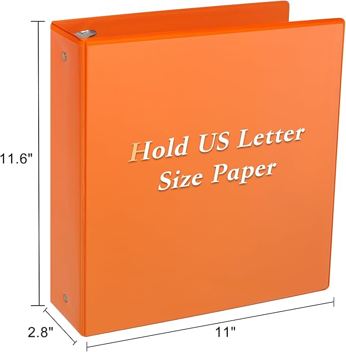 CIXILDTS 2-inch Round Ring Binder, Durable 2" 3 Ring Binder Fit Letter Size Paper, Orange, 6-Pack