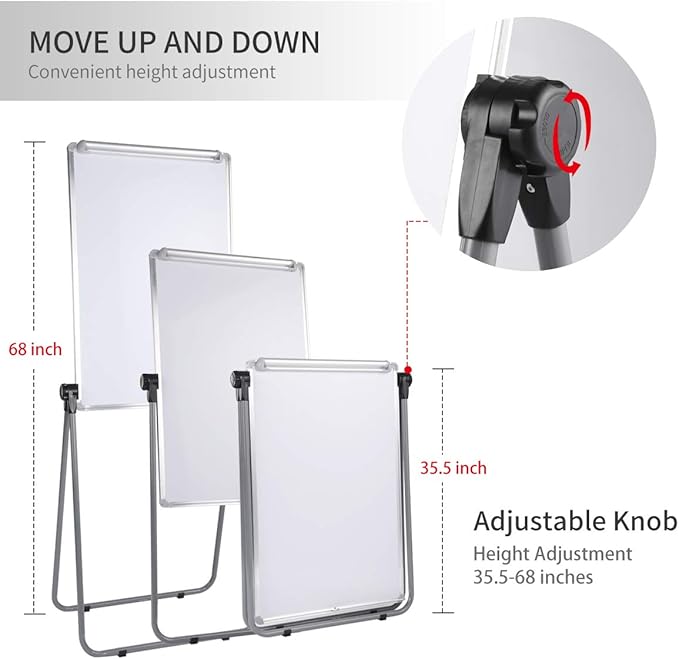 Dry Erase Board with Stand, Double Sided Magnetic Whiteboard, 24 x 36 Portable Height Adjustable White Board with Aluminium Frame