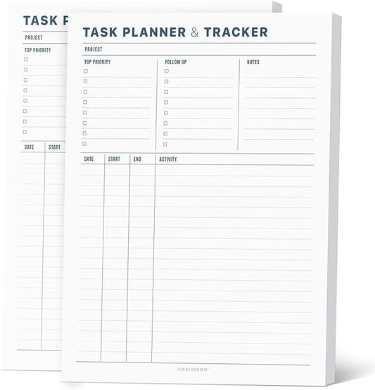 Task Planner & Tracker 8.5 x 11 Tear-Off 70 Sheet Planner Pad – Project Organizer with Time Log, Top Priority, Follow-Up – Notepad for Home & Office (White, Minimalist, 2 Pack)