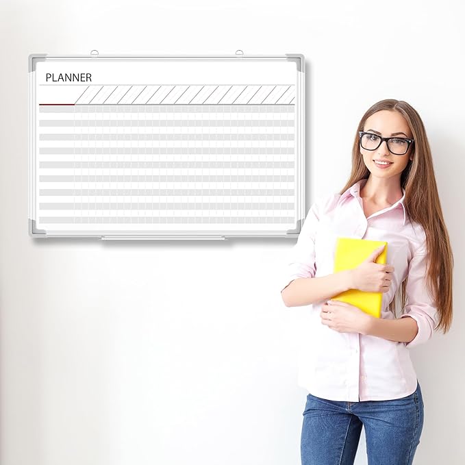 Lincia 36 x24 Make Ready Board Aluminum Frame Dry Erase Board with Lines, Wall-Mounted Whiteboard for Scheduling, to Do Lists & Weekly Planning, Reusable Office Calendar for Home & Work