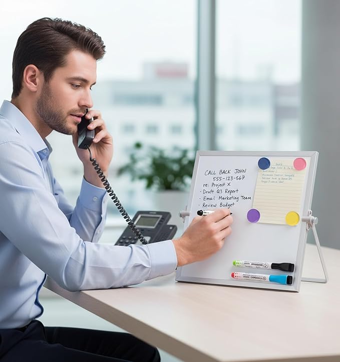 MXG 10x10 Inch Magnetic Dry Erase Board, Double Sided Small Whiteboard with Stand, 360° Rotatable & Adjustable, Includes Markers, Eraser & Magnets, for Office, Home, Fridge, Wall