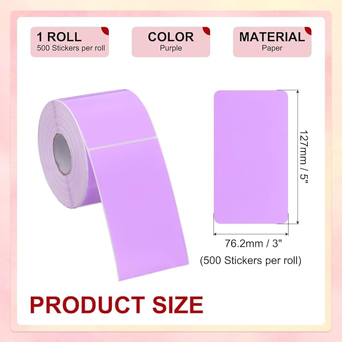 PATIKIL 3 x 5 Inch Rectangle Inventory Color Coding Labels 1 Roll, Square Self-Adhesive Inventory Label Stickers for Office Home Organization Name Tags, 500 Per Roll, Purple