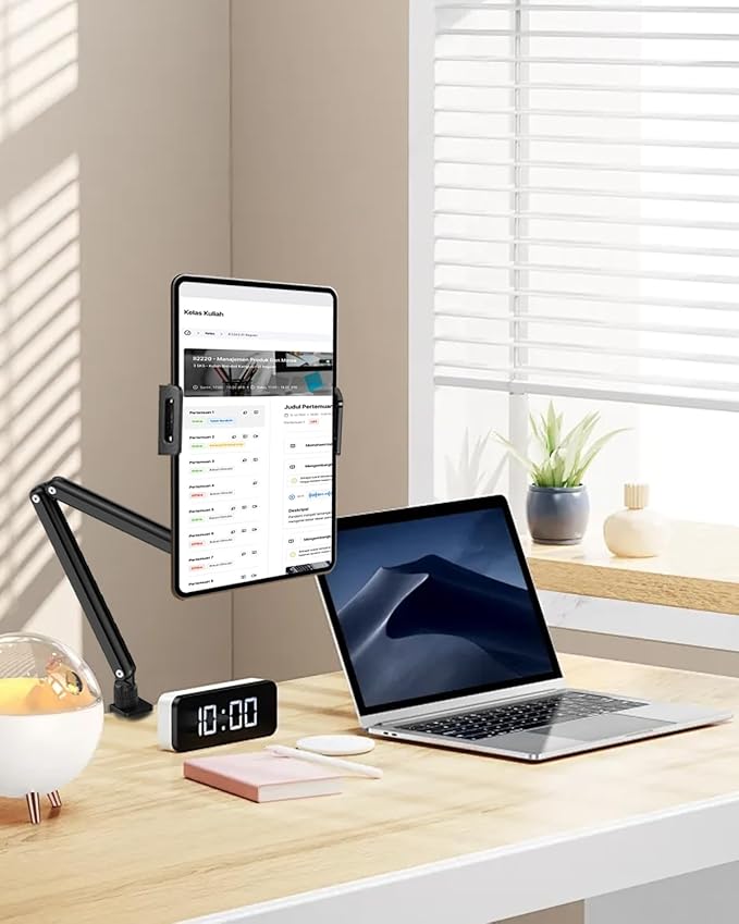 Tablet Stand for Desk/Bed, Adjustable iPad Holder Clamp Mount, Foldable Tablet Arm, 360° Rotation, Compatible with 5.7''-15.6'' IPhone, iPad Pro, Air, Mini, Kindle, Galaxy Tab, Nintendo Switch