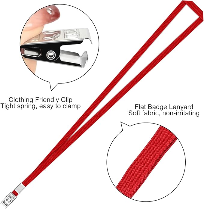 100 Pcs Clear Vertical Badge Id Card and 100 Pcs Lanyard, Reusable Lanyards for Id Badge Holder Name Tag Badge Holder with Lanyards for Adults Kids Business School Conferences (Red)