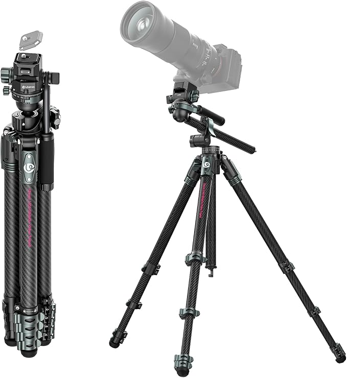 Ulanzi JJ06 Professional Camera Tripod Stand with Dual 360° Fluid Head, Dual Center Column, Ball Head, Quick Release Plate, Compatible with Arca for DSLR, Video