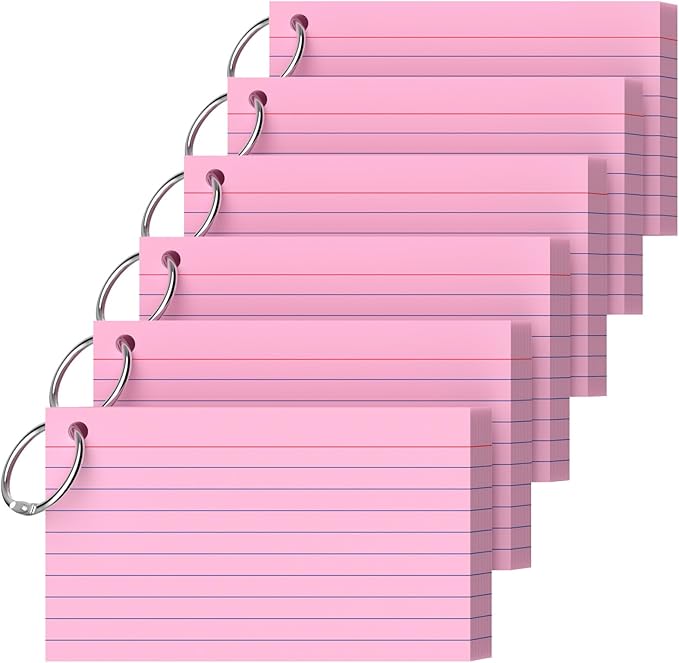 Ciphyfee Index Cards 3x5 Inch With Ring, 300 Count, Ruled Pink Index Card, 180GSM Flash Cards College Ruled for Students, Teachers, Study Note Card for Office, Home, School, Office