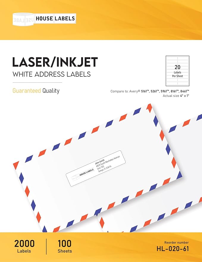 HOUSELABELS 20-up Shipping Labels (4" x 1") for Laser and Inkjet Printers, 2300 Sheets