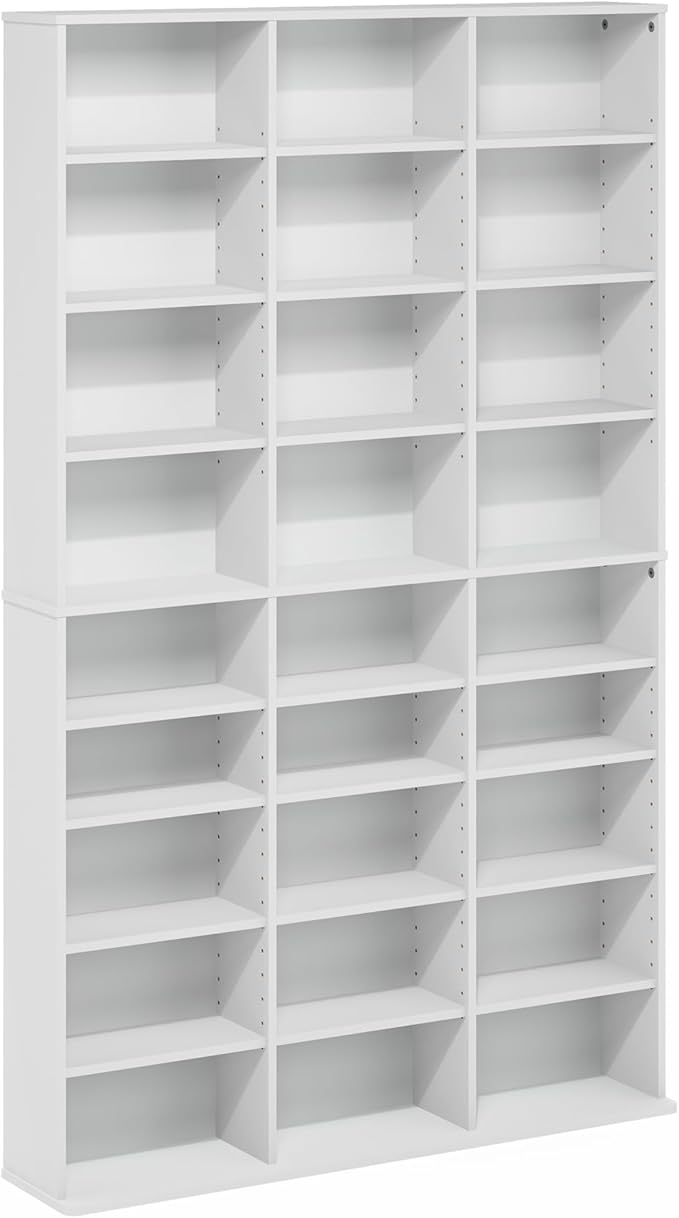 Furinno Jaya DVD Shelf, Wide 24-Shelf CD Rack, Media Shelf with Adjustable Shelves, Easy Assembly DVD Storage Cabinets for CD Blueray Game Disc, for Living Room, Home Office, Plain White