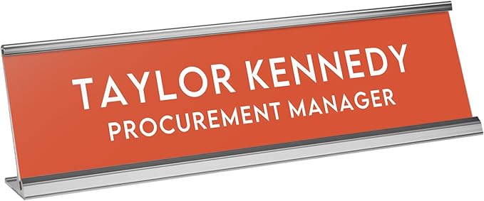 Custom Engraved Desk Plate | Personalized with your Name and Title | Perfect Decor for Office, Business, or Home | Multiple Font and Color Options | 2x8" or 2x10" (Orange w/White Letters, 2x10")