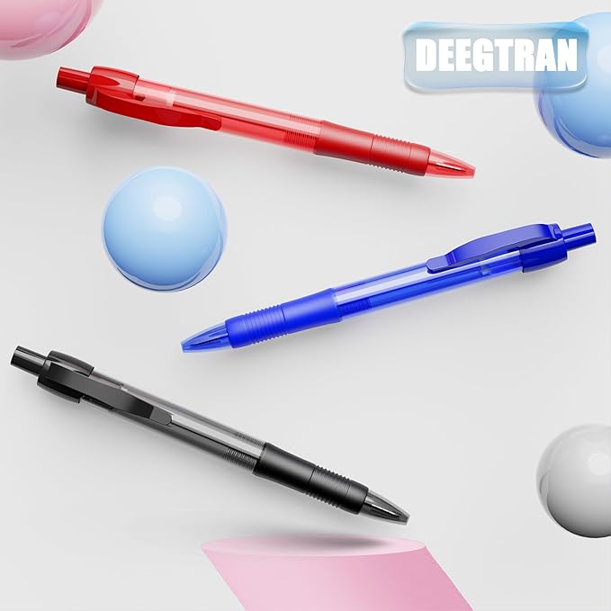deegtran Pens Bulk, 50 Pack No Bleed Red Ink Click Pens with Soft Grip, Wholesale Retractable Ballpoint Pens for Office School, Medium Point Smooth 1.0MM