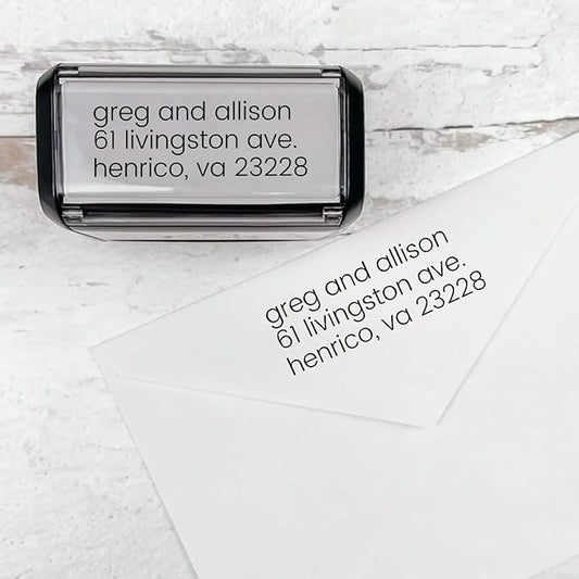 Self Inking Modern Address Stamps | Custom Return Address Stamper (Minimalist Left, Medium)