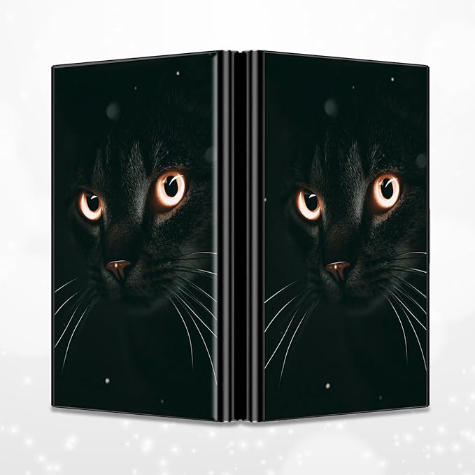 BWEGRHE Slim Credit Card Holder, Black Cat Glitter RFID Blocking Metal Wallet for Men & Women, Aluminum Minimalist Hard Case Pocket-Sized Business Cards Organizer (Fits Up to 10 Cards)