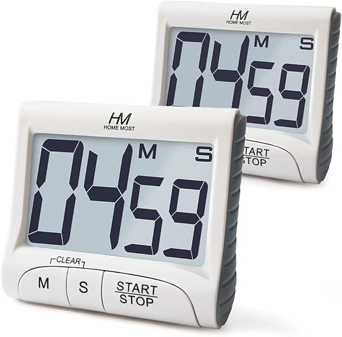 HOME MOST 2-Pack Large Display Kitchen Timer - 3" Digital Timer Magnetic Back Loud Alarm - White Cooking Timers for Kitchen Teachers Students Games Meetings - Sports Timer for Workouts Exercise