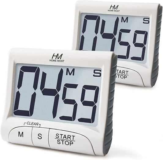 HOME MOST 2-Pack Large Display Kitchen Timer - 3" Digital Timer Magnetic Back Loud Alarm - White Cooking Timers for Kitchen Teachers Students Games Meetings - Sports Timer for Workouts Exercise