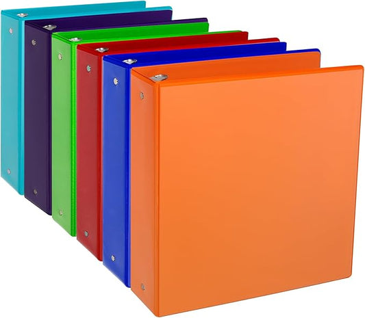 CIXILDTS 2-inch Round Ring Binder, Durable 2" 3 Ring Binder Fit Letter Size Paper, Assorted, 6-Pack