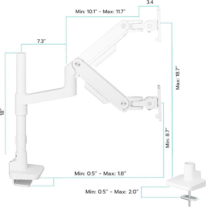 ARES WING Single Monitor Arm Desk Mount for 17-49 Inch Ultrawide Monitors, Heavy Duty Single Monitor Arm Holds 44 lbs, Full Motion Gas Spring Vertical Desk Mount, 75/100 VESA Mount, White