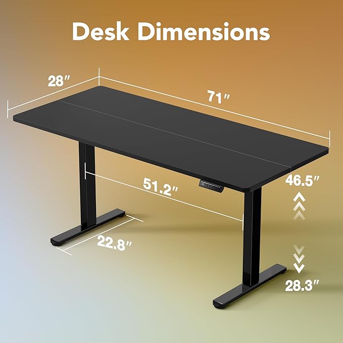 HUANUO 71 x 30 inch Electric Standing Desk Adjustable Height, 4 Memory Height Settings, Sit Stand Up Desk for Home Office & Computer Workstation, Black