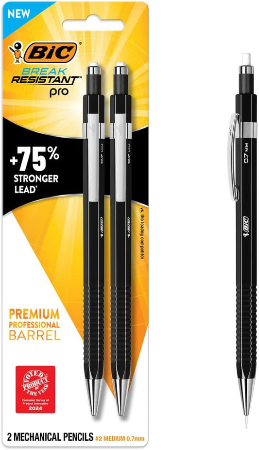 BIC Break Resistant Pro with Shock-Absorption and Twist-Up Eraser, Mechanical Pencil, 2-Count